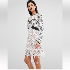 Self Portrait White Swallow Guipure Mini Dress